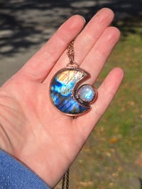 Image 1 of Electroformed labradorite and moonstone crescent moon necklace 10