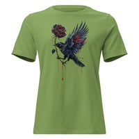 Image 4 of Women's Relaxed T-Shirt, Gothic Raven With Bleeding Red Rose Tee