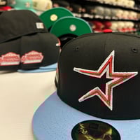 Image 2 of New Era 59Fifty Black/Sky Blue/ “Roughneck” 