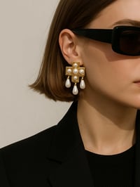 Image 2 of Cross Pearl Earrings 