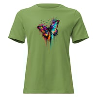Image 1 of Women's Relaxed T-Shirt, Radiant Paint Drip Butterfly Colorful tee