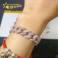 Image 5 of Pass Diamond Tester Two Tones 925 Sterling Silver 12MM VVS Moissanite Cuban Bracelet Mens Hip Hop Cu