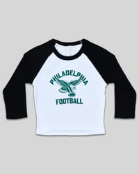 Image 1 of Women’s 'Phila Football' Raglan Tee (Black and Midnight Green)