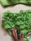 1960s lime polka dot ruffle bikini bathing suit