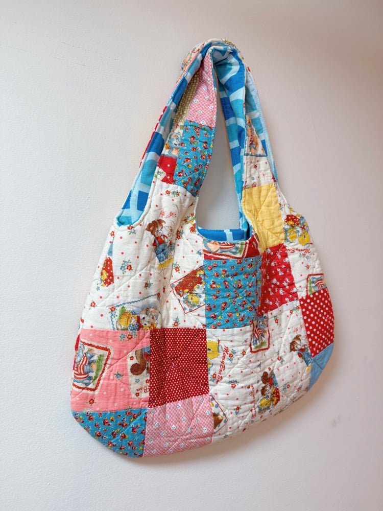 Image of Rounded Quilt Tote Bag — Vintage Card