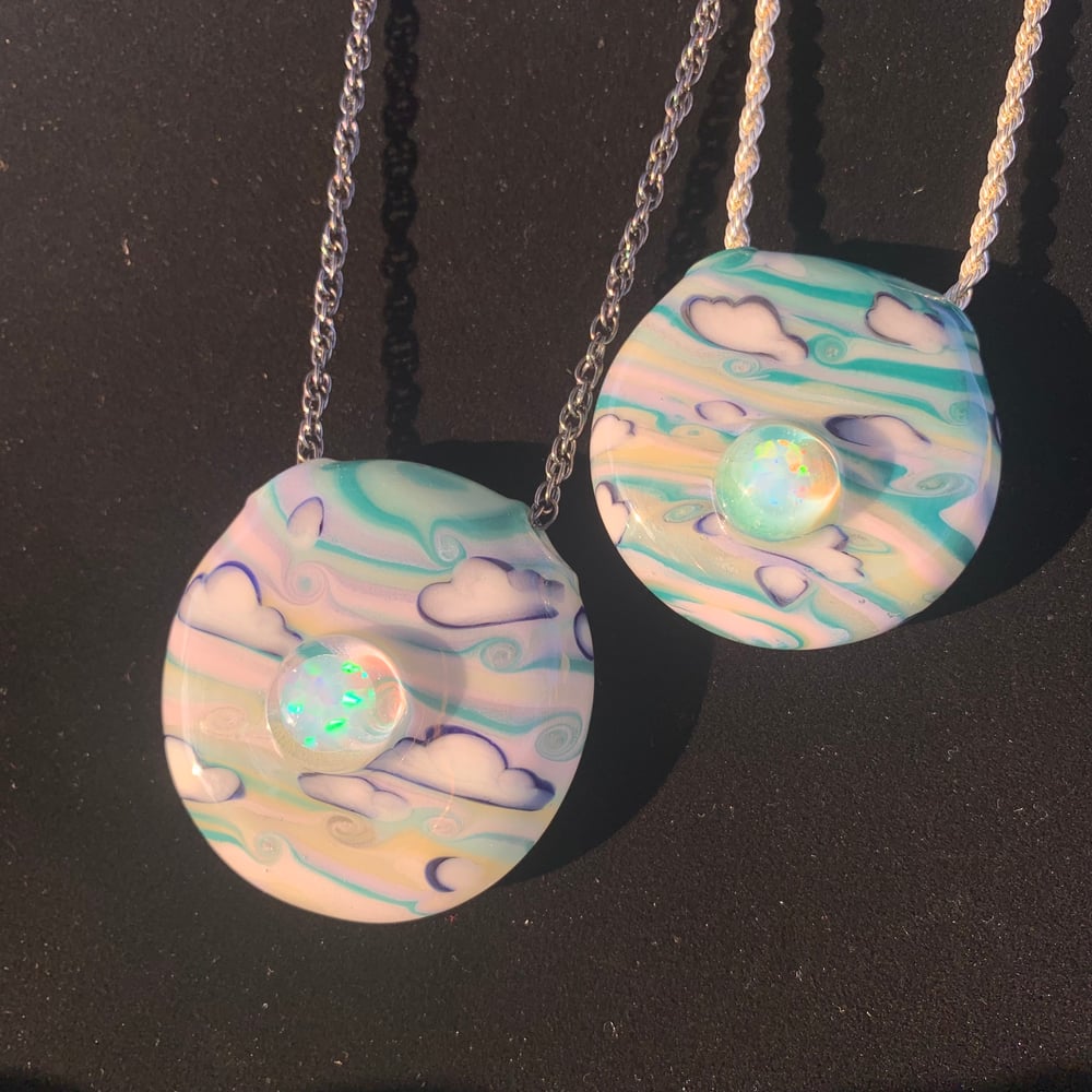 Teal sunset disc pendant  LRG