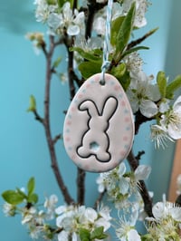 Image 11 of Handmade Ceramic Floppy Ear Bunny Polka Dot Egg Shaped Decoration
