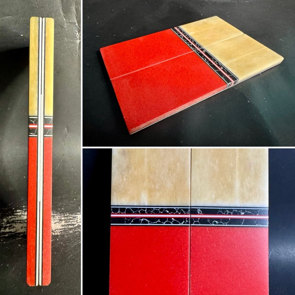 Image of White Giraffe Bone & Red Glass Segmented Knife Scales