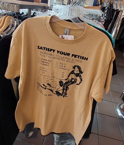 Image of Satisfy Your Fetish Ad T-Shirt - GOLD