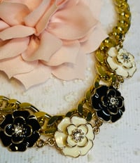 Image 2 of Flower & Rhinestone Chunky Gold Chain Necklace 