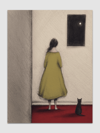 Image 1 of Illustration Art - Looking At The Moon With Black Cat
