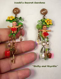 Image 3 of "Molly and Myrtle" One-of-a-Kind Handcrafted and Painted Earrings.