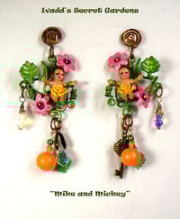 Image 1 of "Mike and Mickey" One-of-a-Kind Handcrafted; Hand painted Earrings.