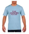 The Wonder Stuff Logo - light blue shirt with burgundy text