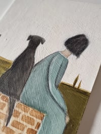 Image 4 of Original Painting - Girl And Dog Sat On A Brick Wall In The Countryside 