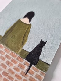 Image 3 of Original Painting - Lady With A Cat On A Brick Wall