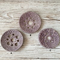 Image 2 of Handmade Ceramic Curved Flower Frog – Textured, Translucent Lilac