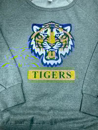 Image 2 of GLITTER TIGER SWEATSHIRT (Light Blue, Heather Gray, Light Gray & Salmon) 