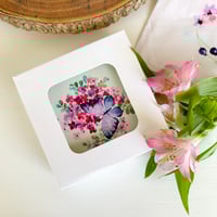 Image 3 of Set of 4 watercolour floral ceramic round coasters - mint green