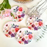 Image 2 of Set of 4 watercolour floral ceramic round coasters - pink flowers