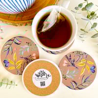 Image 2 of Set of 4 watercolour floral ceramic round coasters - Brown leaves