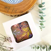 Image 4 of Set of 4 watercolour floral ceramic round coasters - Brown leaves