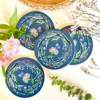 Image 2 of Set of 4 watercolour floral ceramic round coasters - slate