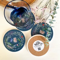 Image 3 of Set of 4 watercolour floral ceramic round coasters - slate
