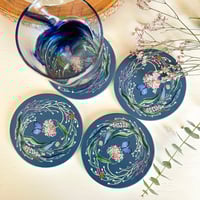 Image 1 of Set of 4 watercolour floral ceramic round coasters - slate
