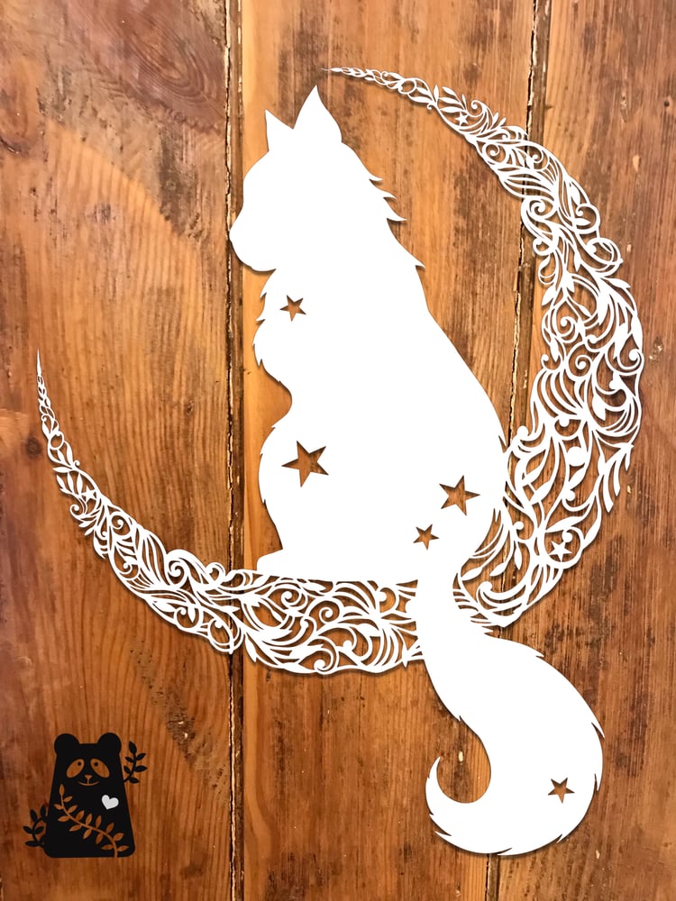 Image of The Cat in the Moon Papercut Template