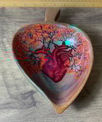 Image 1 of Heart Dish - Green Iridescent All Over with Red Floral