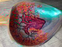 Image 4 of Heart Dish - Green Iridescent All Over with Red Floral