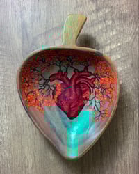 Image 5 of Heart Dish - Green Iridescent All Over with Red Floral