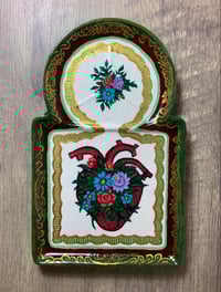 Image 2 of Heart Tray, Paper Mache, Red and Green