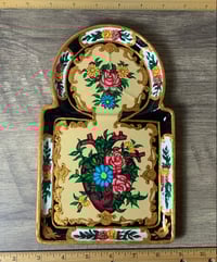 Image 1 of Heart Paper Mache Tray - Black and Cream