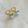 frosted blue flower gold huggie hoop earrings