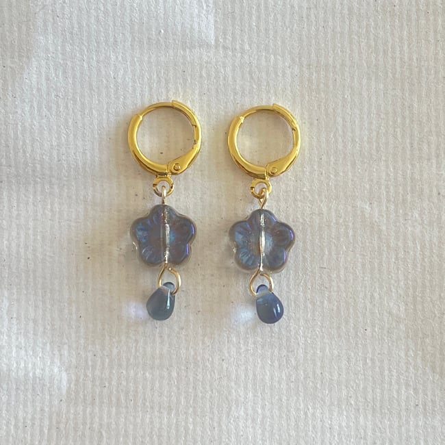 flower drop huggie hoop earrings