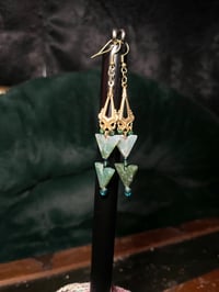 Moss Agate Arrow Bronze Ornate Earrings