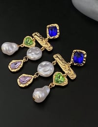 Image 2 of Retro Fringe Rhinestone Asymmetrical Pearl Earrings