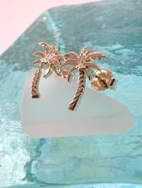 Image 2 of 14k solid gold palm tree studs earrings 