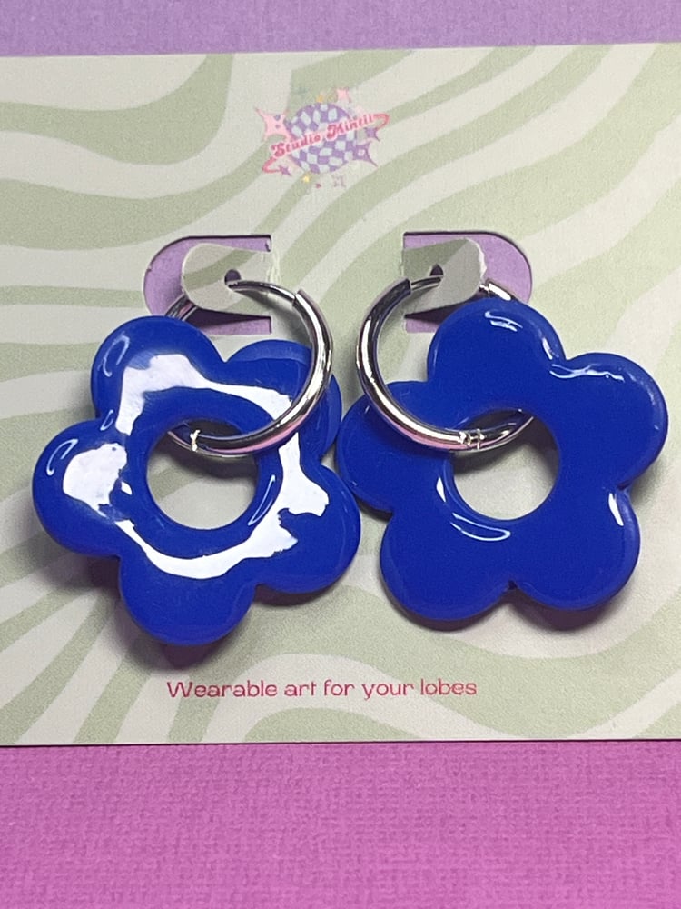 Image of Cobalt Blue Flower Hoops