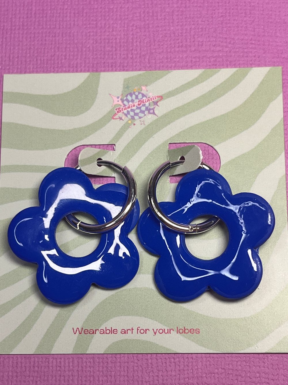 Image of Cobalt Blue Flower Hoops