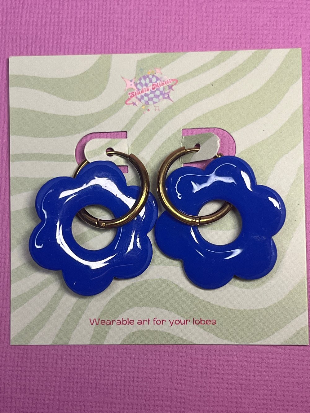 Image of Cobalt Blue Flower Hoops