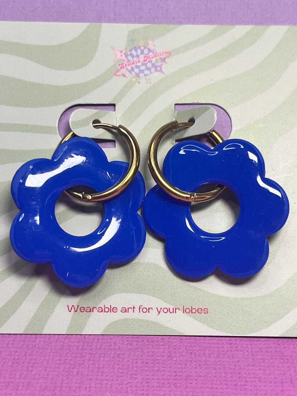 Image of Cobalt Blue Flower Hoops