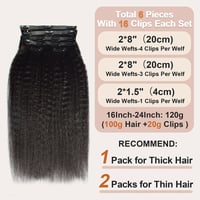 Image 2 of Kinky Straight, Yaki  #1B 6Pcs  PU Seamless Clip ins Hair Extensions Real Human Hair 120G 