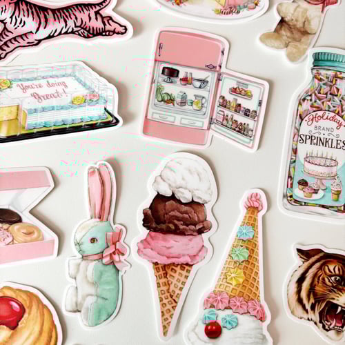 Image of Vintage stuffed bunny sticker ( pink, yellow, or blue)