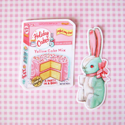 Image of Vintage stuffed bunny sticker ( pink, yellow, or blue)