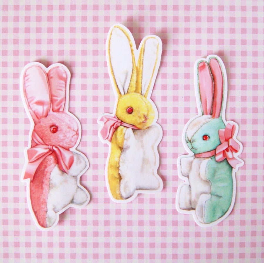 Image of Vintage stuffed bunny sticker ( pink, yellow, or blue)