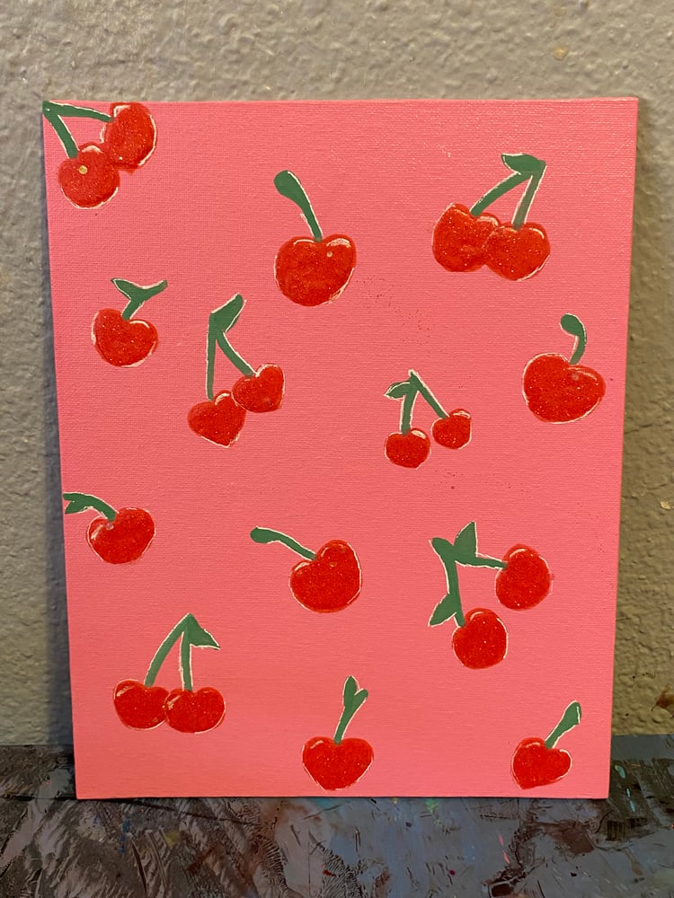 Image of Glitter cherry painting