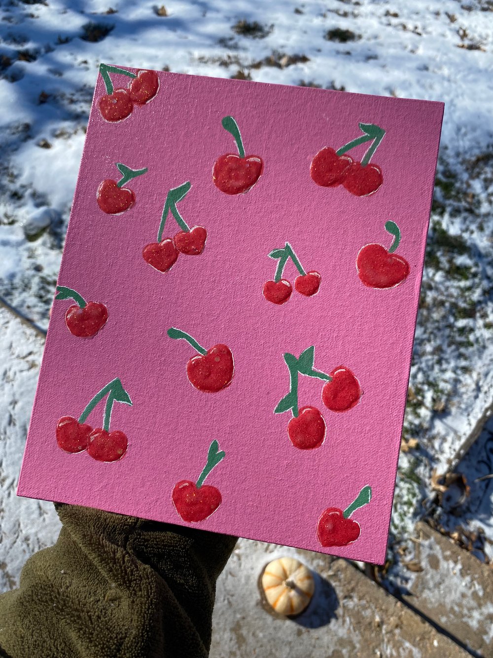 Image of Glitter cherry painting